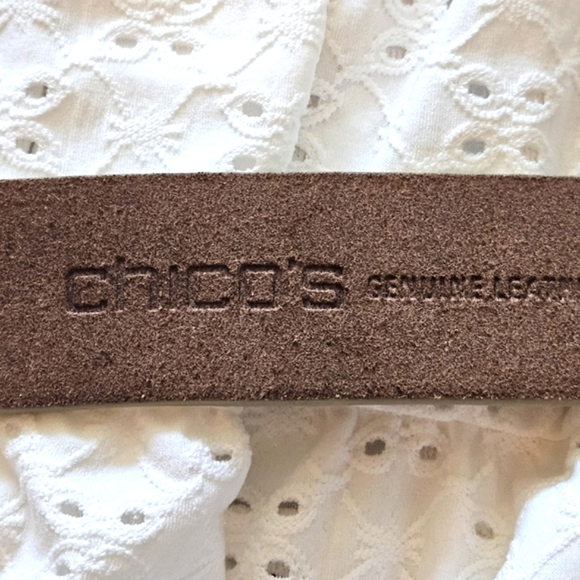 Chico's Leather Belt Bohemian Novelty Gold Tone Leather Embellished Brass Buckle - Picture 6 of 10